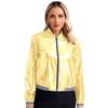 Women's Sparkly Holographic Lightweight 90S Shiny Metallic Long SleeveBomber Jacket