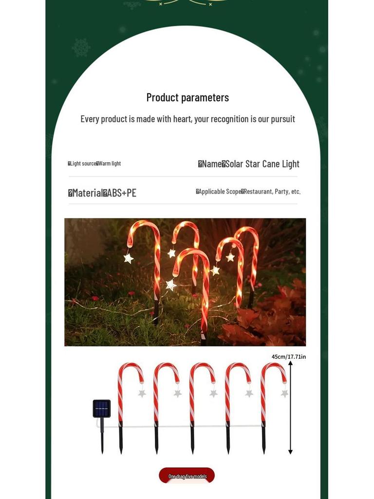 Outdoor Holiday Solar Candy Cane Star Lights for Garden
