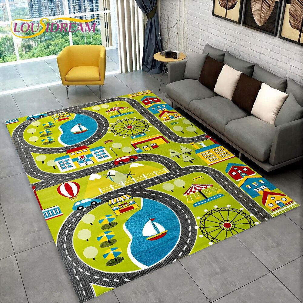 Highway City Child Playmat Large Carpet Rug for Home Living Room Bedroom Sofa Doormat Decor Kid Play Area Rug Non-slip Floor Mat