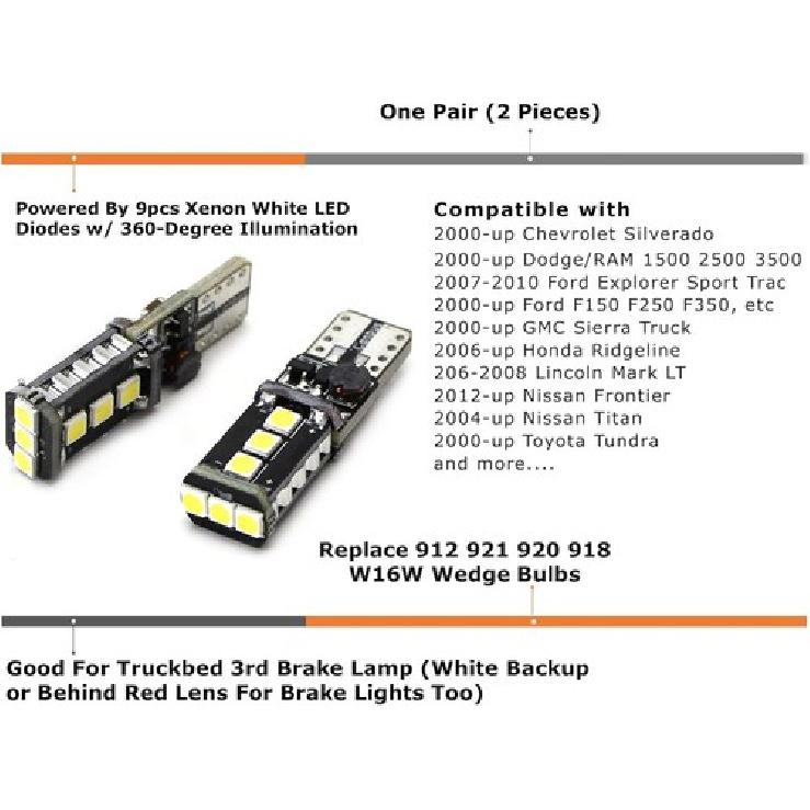 Ксеноновый белый Высокомощный 9-SMD 906 912 920 921 T15 Запасные лампы Совместим