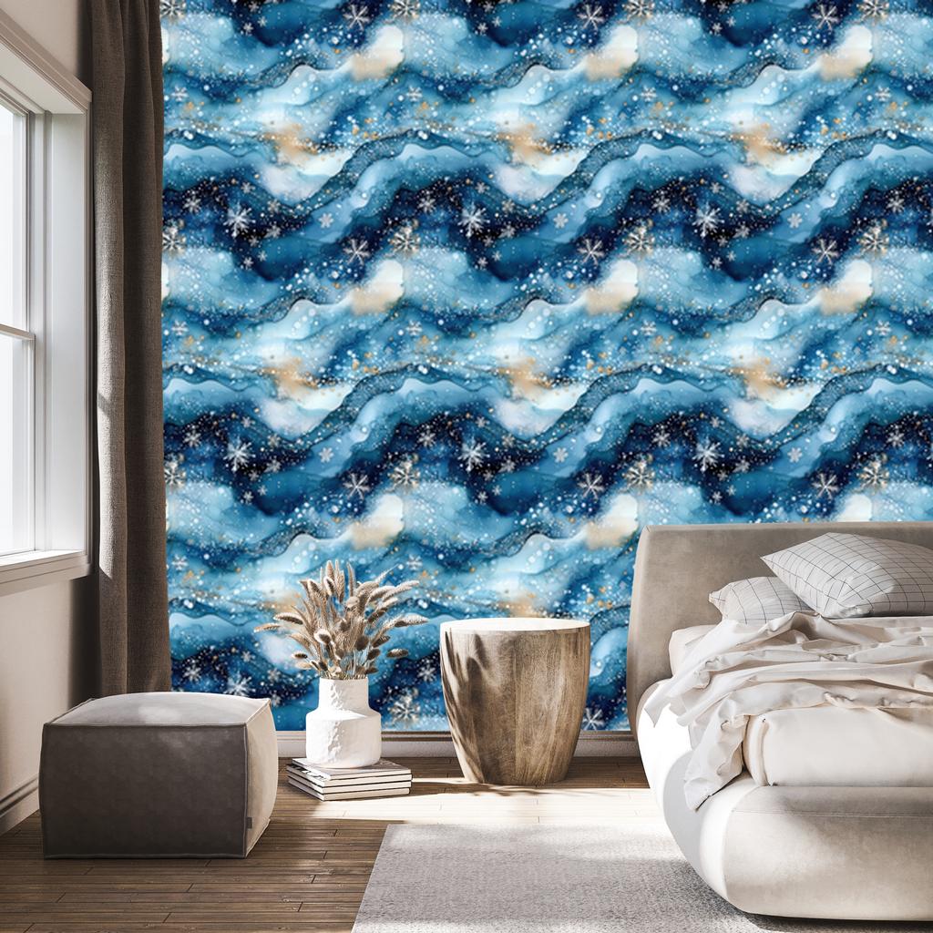 Wallpaper Ink blue, navy blue, azure and turquoise 50x1000