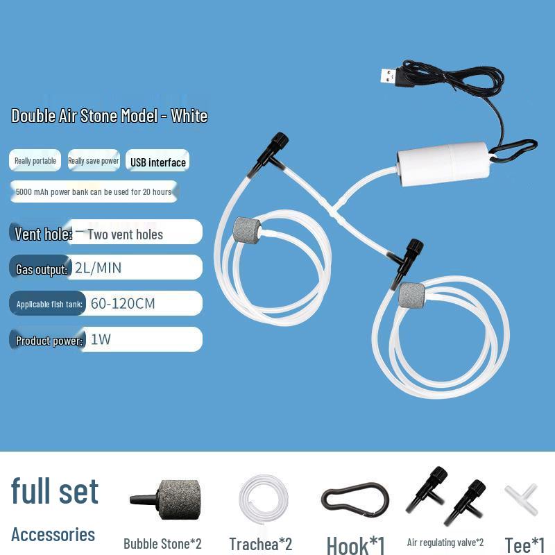 USB Rechargeable Silent Submersible Fish Tank Aerator Pump for Outdoor and Indoor Use