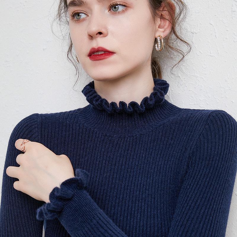 Женский полуводолазный свитер с кружевом Wood Ear 2024 года: Короткий, плотный вязаный свитер на осень/зиму