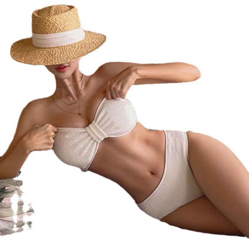 Разноцветный плиссированный купальник-бикини с бантом - Идеально подходит для отдыха на море