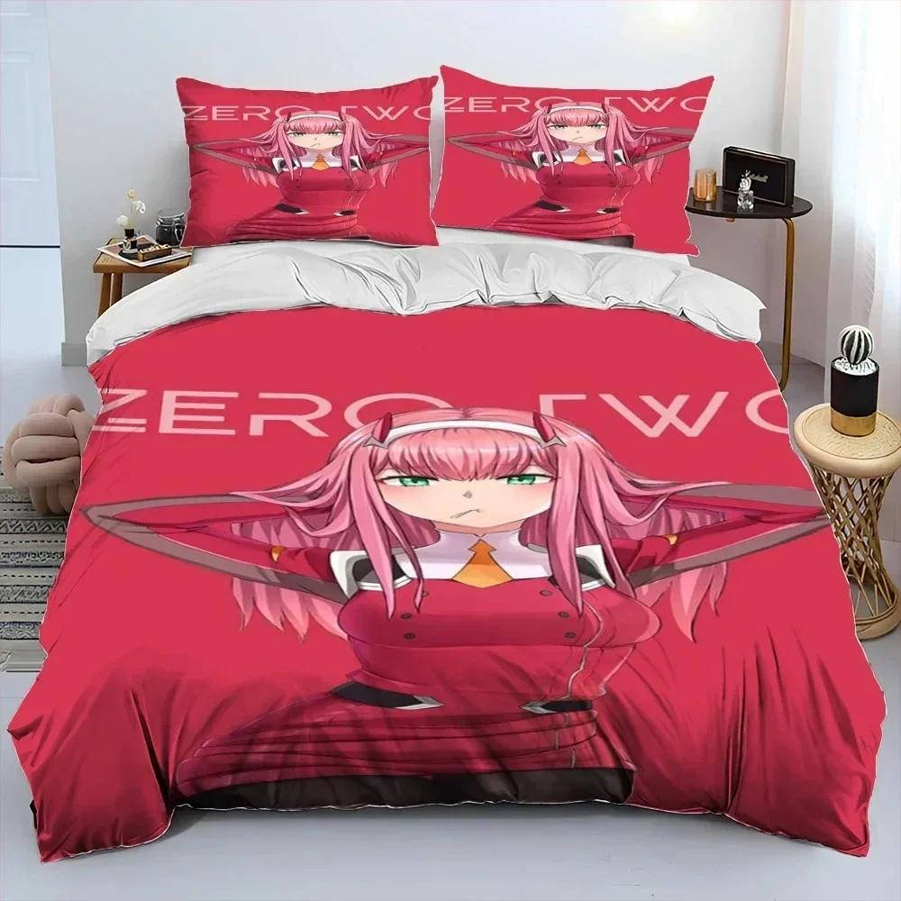 3D Zero Two Darling In The Franxx Аниме Одеяло Комплект Постельного Белья Пододеяльник Комплект Постельного Белья Покрывало Наволочка Комплект Постельного Белья Королевского Размера