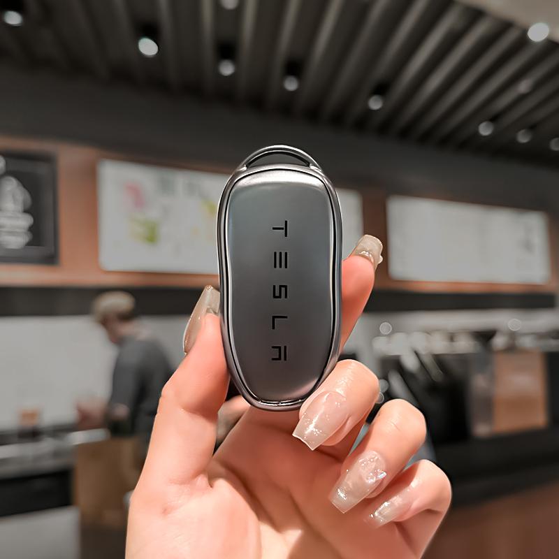 ALS1 Car Smart Key Case Cover Full Protection TPU Soft Shell Keychain Pendant For Tesla Model 3 Model S Model Y Auto Logo Accessories