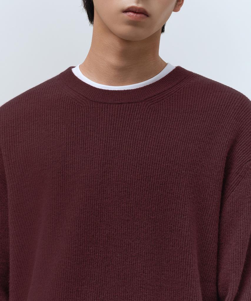 Musinsa Standard [Victoria Wool] Минималистичный вязаный джемпер в рубчик с круглым вырезом [Бордовый]