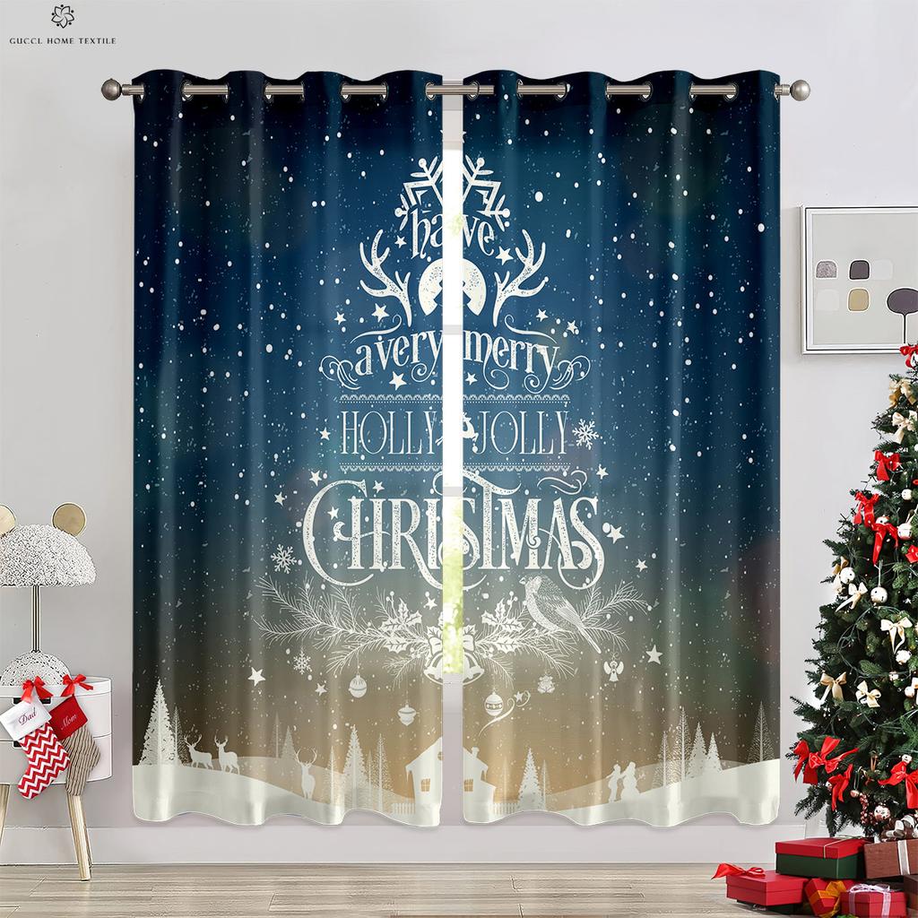 Веселый рождественский снеговик, шар, 3D-печатная занавеска, спальня, ресторан, фестиваль, украшение для вечеринки, занавеска, подарок, 2 шт.