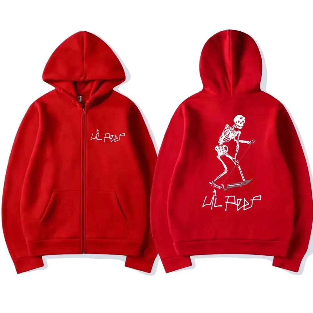 Рэпер Lil Peep Тот же стиль Худи на молнии с принтом скелета Мужчины Женщины Мода Готический Оверсайз Кардиган Уличная одежда Куртки