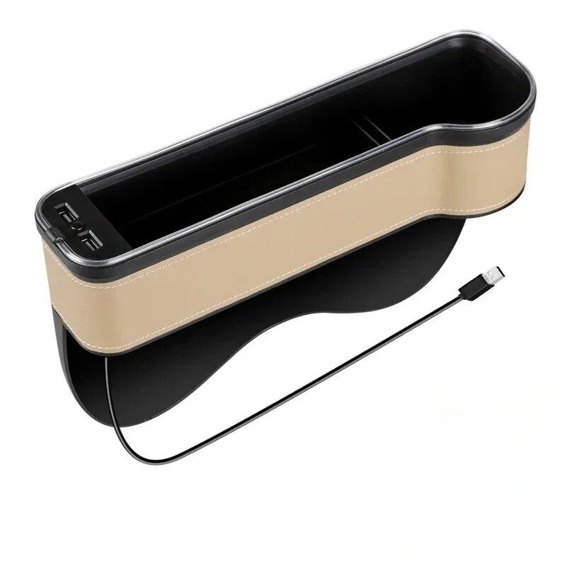 Car Crevice Storage Box with 2 USB Charger Colorful LED Seat Gap Slit Pocket Seat Organizer Card Phone Bottle Cups Holder