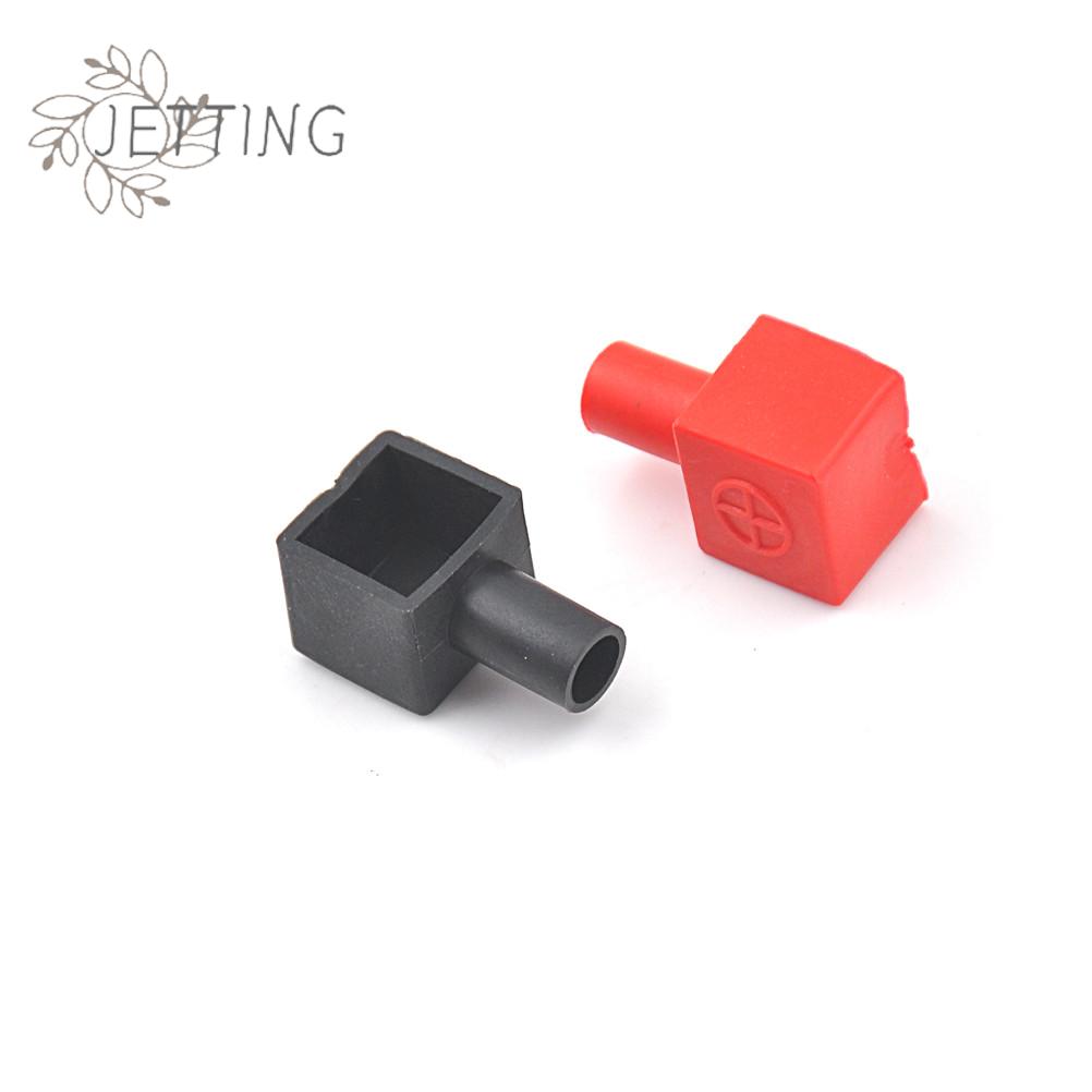 2PCS Universal Red And Black Square Motorcycle Battery Terminals Rubber Covers 13x 4mm