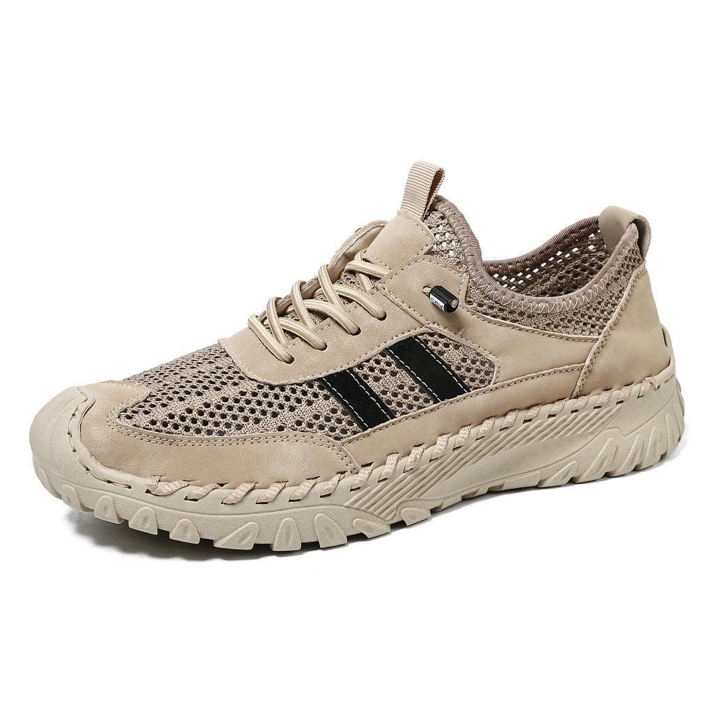 Summer Men's Casual Sports Shoes Comfortable Large Size Sewn Cowhide Mesh Shoes Trendy Men's Shoes
