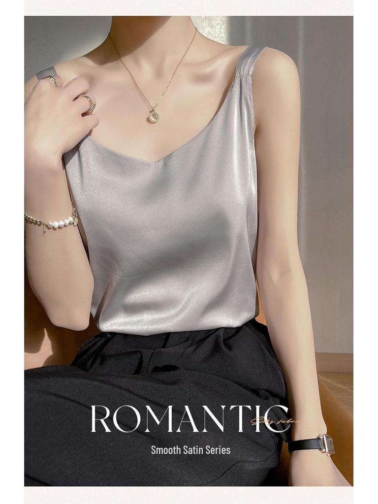 Атласная майка на V-образном вырезе: Женский универсальный, сексуальный летний топ