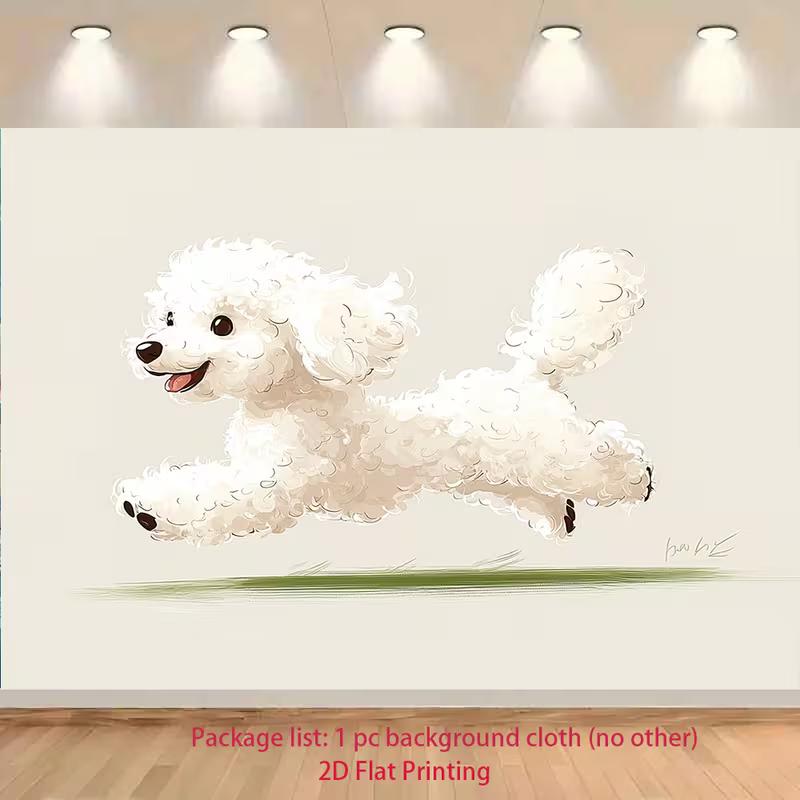 2D Flat Printing Poodle Dog Backdrop for Aesthetic Bedroom & Living Room