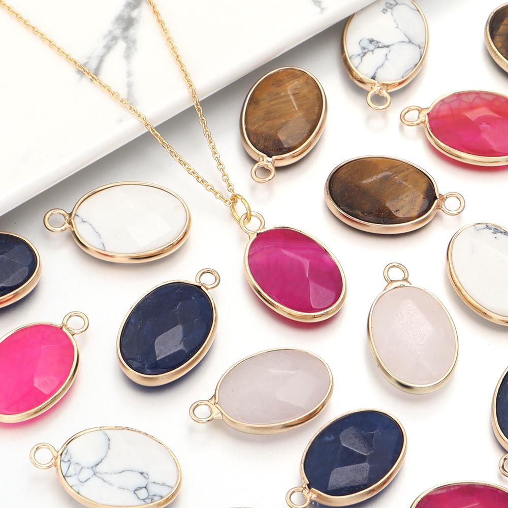 2 шт. Натуральный камень Шармы с золотой окантовкой Овальная форма Подвески для изготовления ювелирных изделий Аксессуары DIY Ожерелье Браслет Серьги Принадлежности