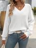 2024 Autumn/Winter New Women's Top Sweater Knitted Hollow Head Solid Color V-neck Loose Long Sleeve Fashion White Sweaters