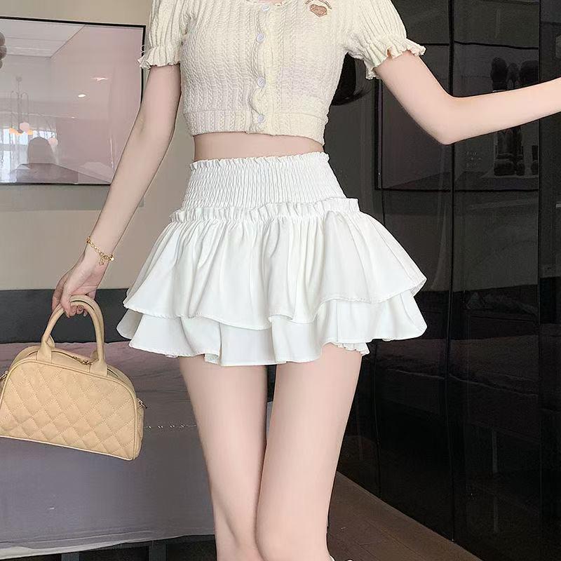 Ballet Style Ruffled Midi Skirt: Women's High Waist A-Line Puff Skort