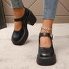 Женская обувь Мэри Джейн, однотонная женская обувь высокого качества на квадратном каблуке с круглой пряжкой и пряжкой на массивной платформе, одноцветная женская обувь