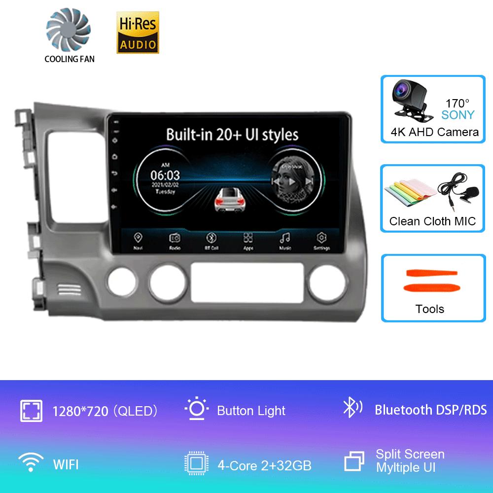 Для Honda Civic 2005 - 2012 2Din 4G Android 14 Автомагнитола Радио Мультимедийный Видеоплеер Навигация GPS Головное Устройство Carplay Монитор