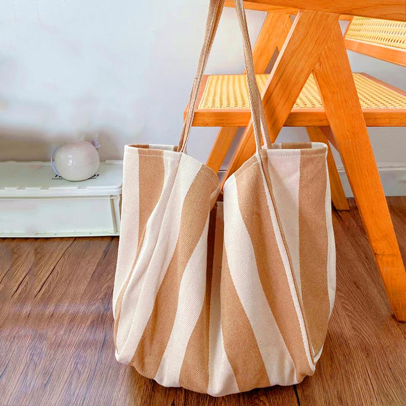 Вместительная холщовая сумка с ручкой сверху, женская летняя полосатая простая повседневная дамская сумочка, уличная сумка через плечо