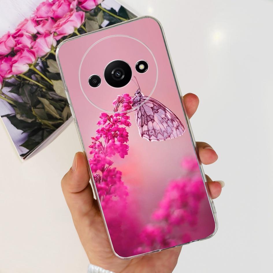 For Funda Xiaomi Redmi A3 Case 2024 Fashion Flower Transparent Silicone Soft TPU Phone Case For Xiomi Redmi A3 RedmiA3 4G Covers