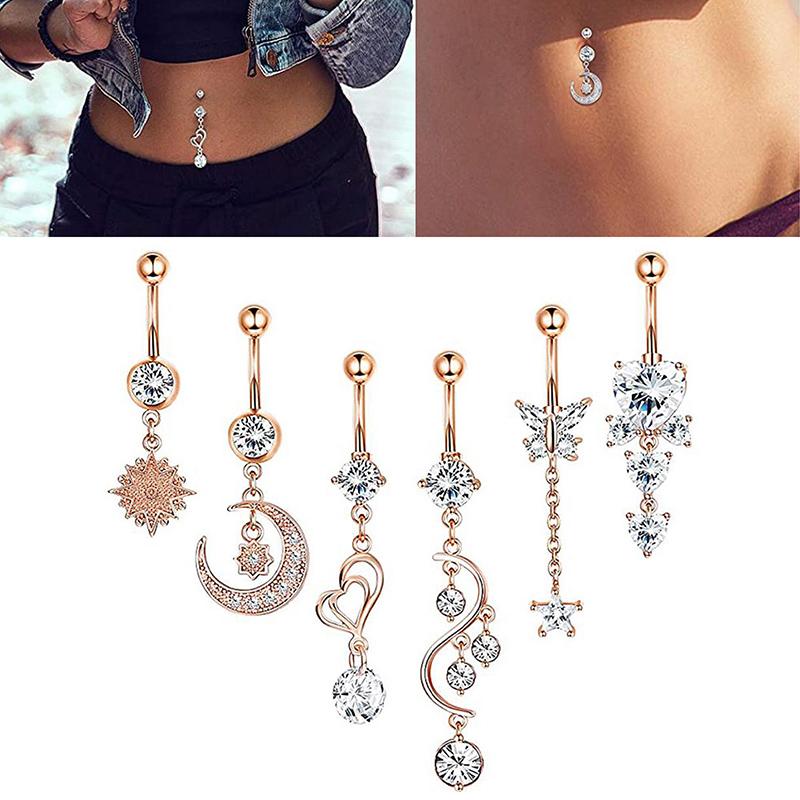 14G Crystal Belly Button Ring Barbell Pendant Pituitary Pierced Belly Button Ring