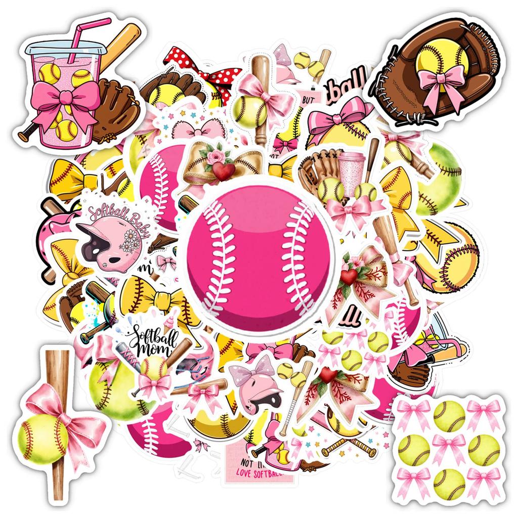 35pcs Cartoon Softball Stickers Playful Sports Stickers Teacher Reward Stickers For Guitar Laptop Helmet Skateboard