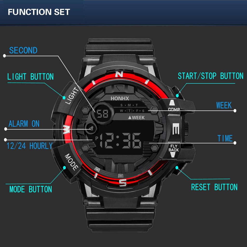 Модные мужские водонепроницаемые светодиодные цифровые даты военного спорта резиновые кварцевые часы будильник