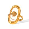European-American Luxury Open Ring: 18k Gold-Plated Stainless Steel with Epoxy Sun Design for Women