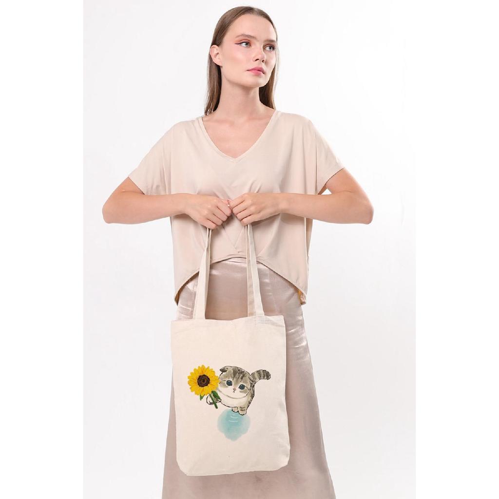 Холщовая большая сумка Cat с подсолнухом C1614
