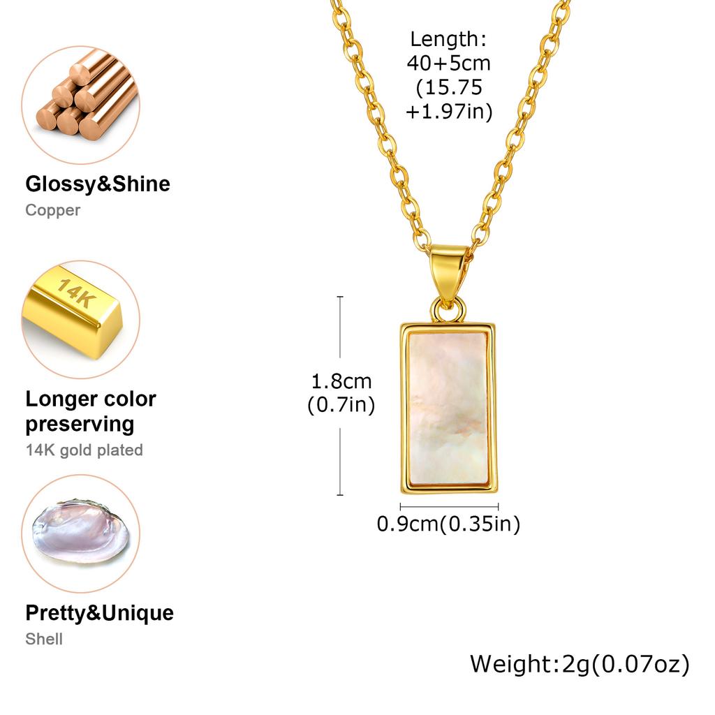 Minimalist Square Shell Pendant Necklace for Women, Copper 14K Gold Plated Geometric Pendant, Elegant Aesthetic Jewelry Gift