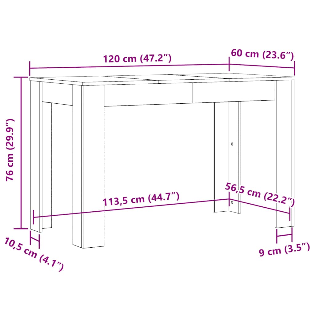 Dining Table Grey Sonoma 120 x 60 x 76 cm Engineered Wood