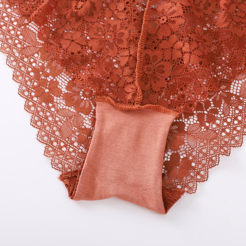 Women's Lace Mid-rise Bowknot Cross-strap Sexy Briefs Hollow Transparent Cotton Crotch Panties