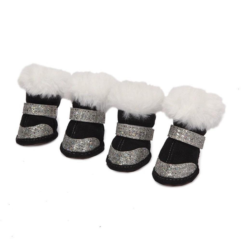 4Pcs Warm Pet Shoes Plush Pet Snow Boots Fashion Dog Footwear Cat