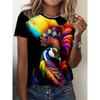 Peacock Pattern T-Shirt For Women Colorful Animal 3D Printed T Shirts Summer Casual Loose Tees Short Sleeves Round Neck Tops