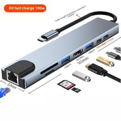 Адаптер-концентратор USB C 8 в 1 с портами Ethernet, HDMI, USB 3.0 для ноутбука MacBook, док-станция Type C