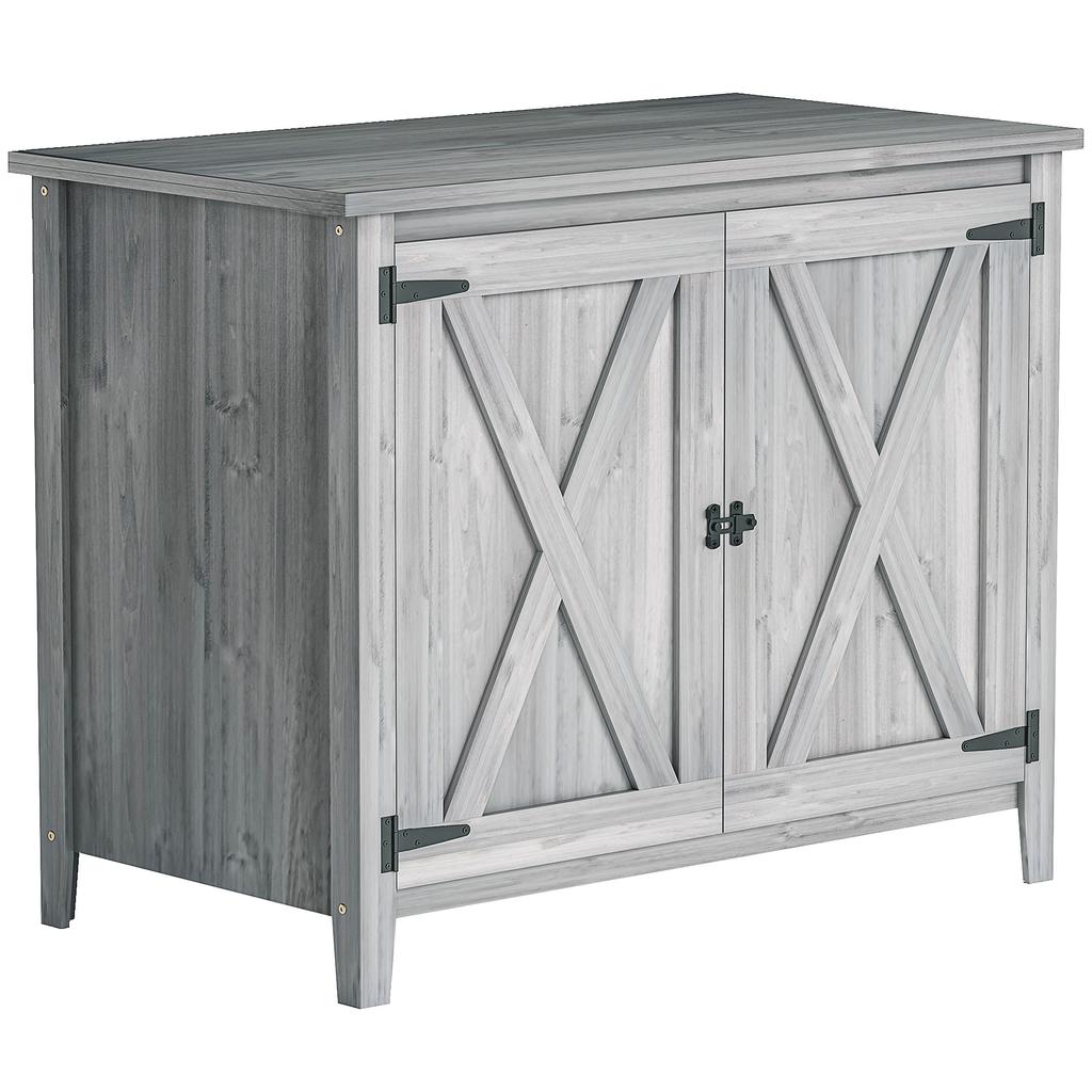 Wooden Garden Shed, Outdoor Fir Wood Storage Shed with Shelf and Double Doors, Light Grey