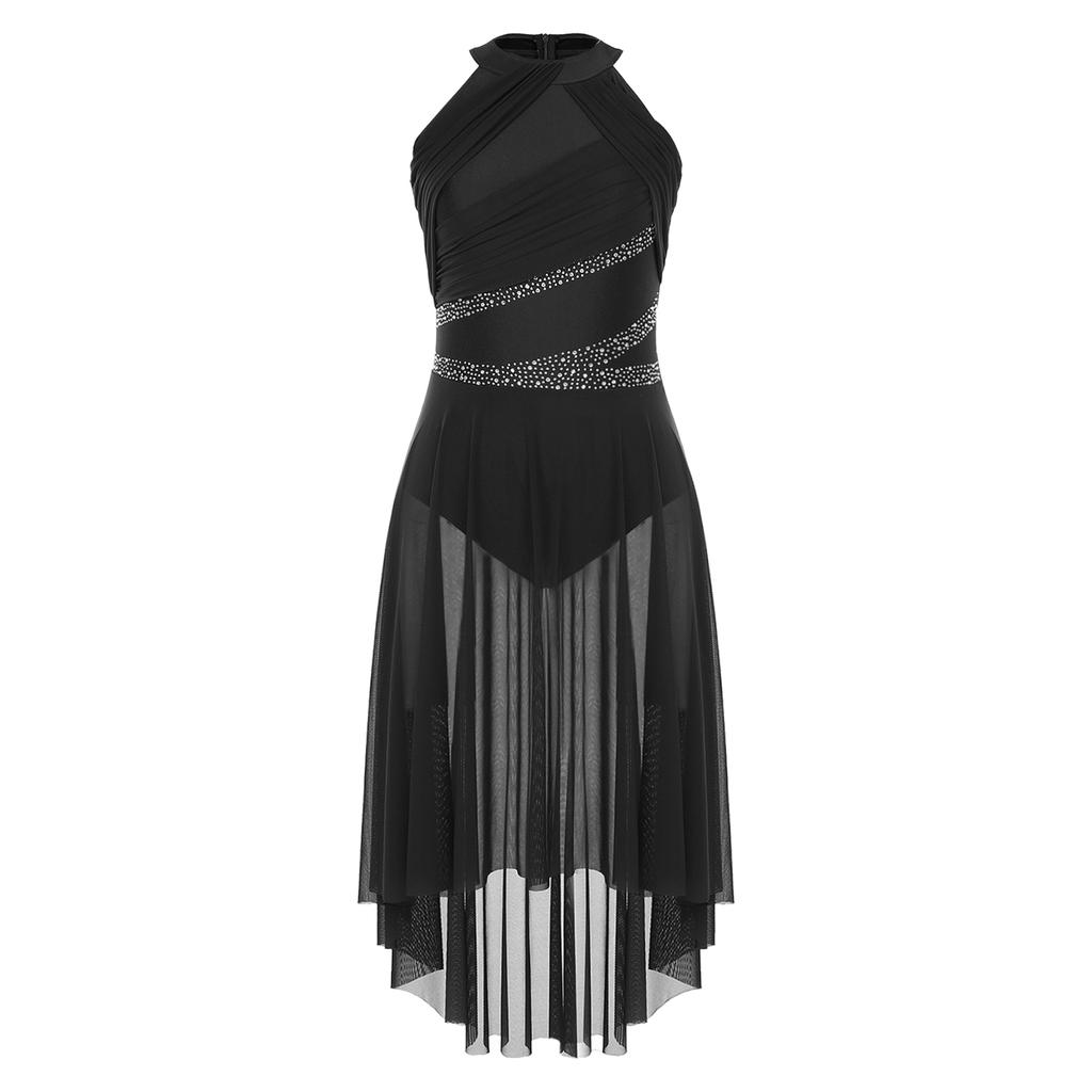 Женское лирическое танцевальное платье без рукавов с асимметричным подолом, сверкающими стразами, присборенным дизайном, платье для выступления
