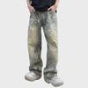 Nostalgic Color 2024 Men's Wide-Leg Graffiti Design Jeans - Spring/Autumn Fashion