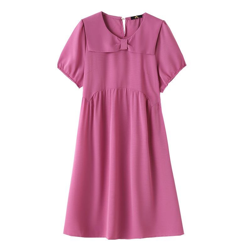 Летний новый стиль женского платья больших размеров с бантом и короткими рукавами