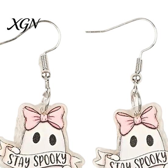 Gift for Girls Women 1 Pair Acrylic Ghost Earrings Women, Halloween Cute Dangle Drop Sweet Cool Holiday Accessories with Pumpkin Bucket And