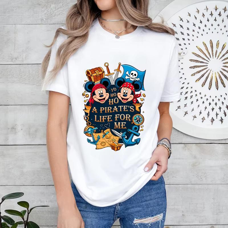 2026 New A Pirates Life for Me Adventure Print Womens TShirt Top Casual Relaxed Large Size Short Sleeve