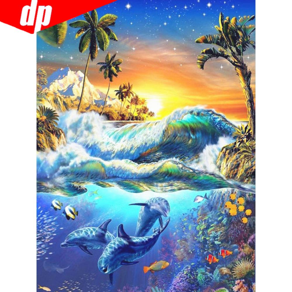 5D Diamond Painting Full Round Animal Fish Rhinestone Pictures Embroidery Diamond Mosaic Home Decor