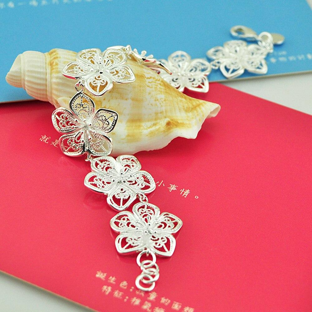 Креативный браслет из стерлингового серебра 925 пробы, женские ювелирные изделия, серебряная цепочка с полым цветком, 19 см, застежка в виде когтя омара с подарочной коробкой