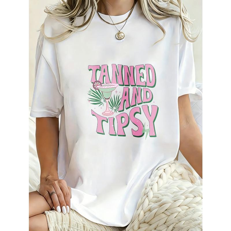 Oversized T Shirt Black Tanned And Tipsy Cocktail Print For Beach Party Summer Outfits