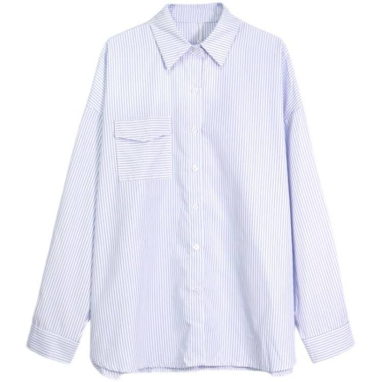 Women's Korean-Style Striped Loose Long-Sleeve Shirt for Spring and Autumn