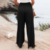 Women's 9-pant Casual Loose High Waist Cotton Linen Wide Leg Long Pants With Pockets