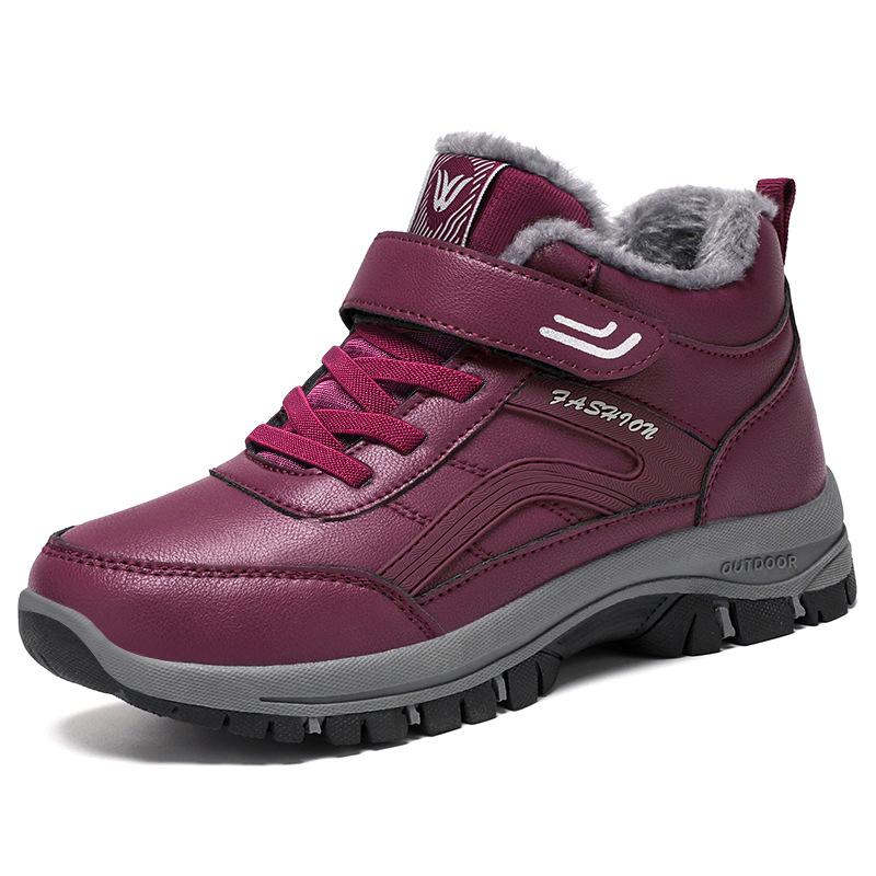 Хлопковая обувь, Утепленные снегоступы большого размера, Хлопковые ботинки на флисе и утолщенные ботильоны, Ботинки на липучках