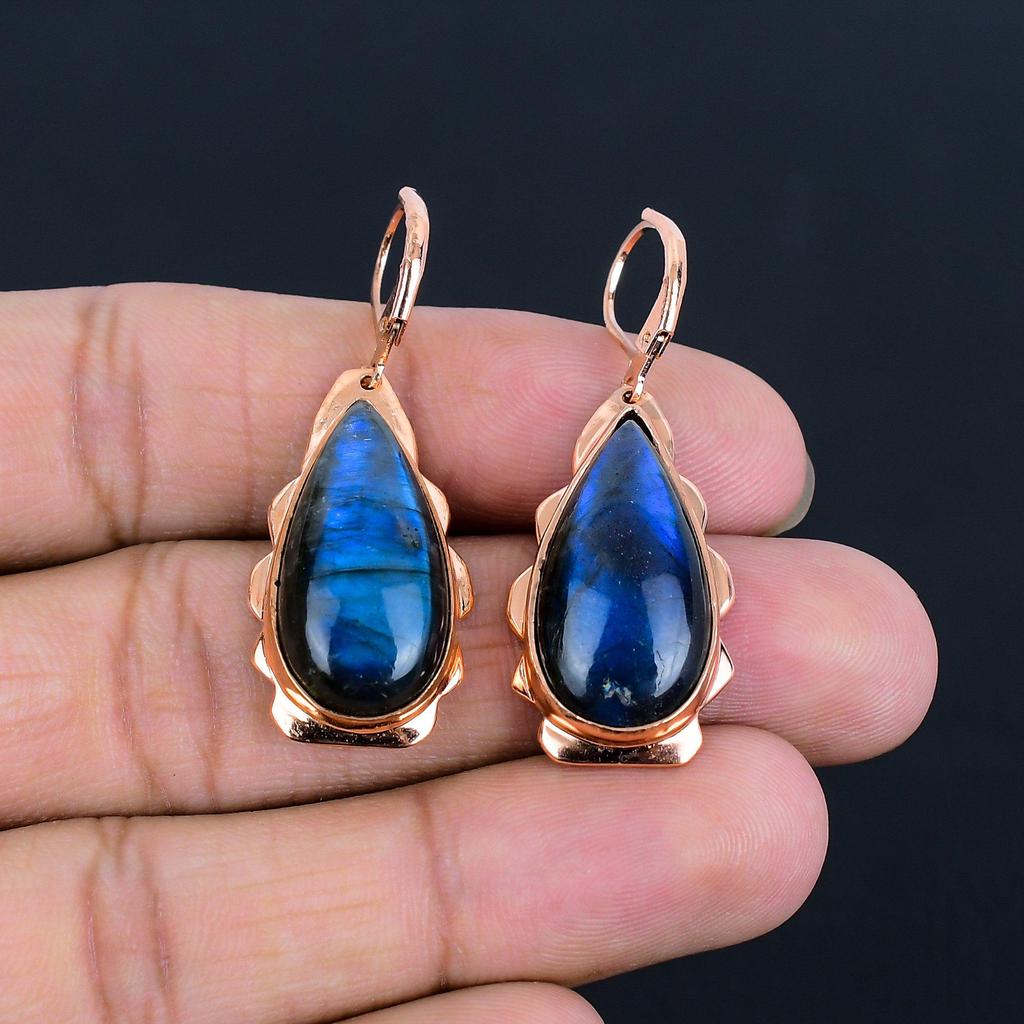 Лабрадорит, драгоценный камень, медные украшения ручной работы, очаровательные серьги для нее