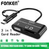 FONKEN 3 In 1 Type-c Micro USB SD TF Phone OTG Card Reader Host Adapter SD Card Reader U Disk Reader Adapter For Phone Macbook Tablet
